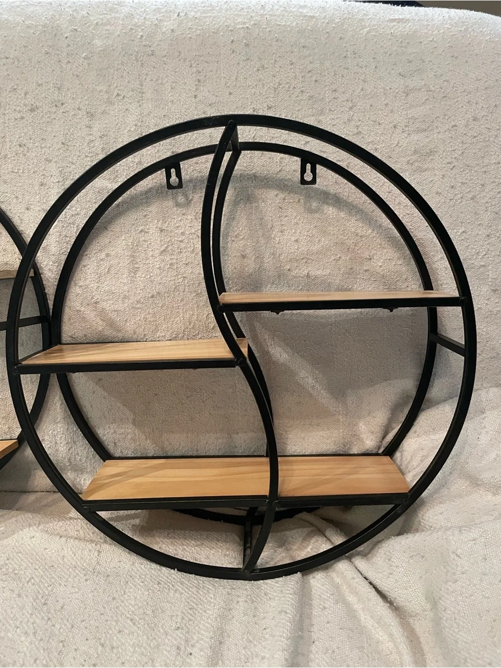 Round Metal and Wood Wall Shelves - Black and Natural.